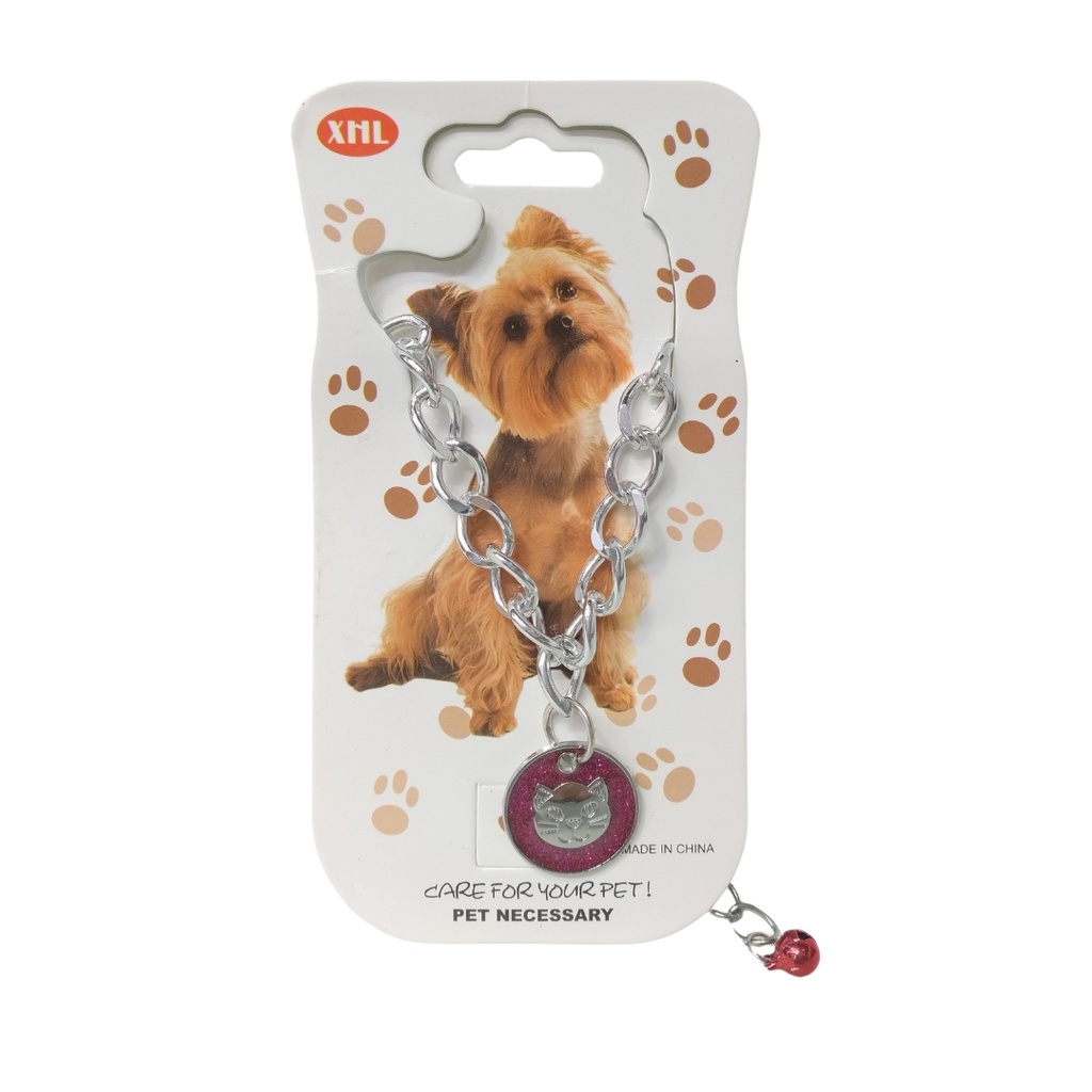 Collar metal con medalla y cascabel