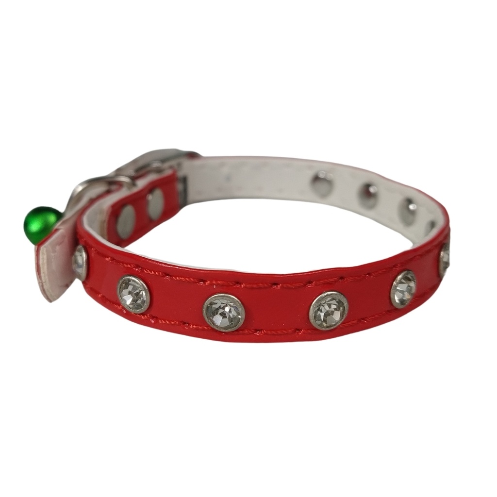 Collar para gato cuerina con strass con cascabel
