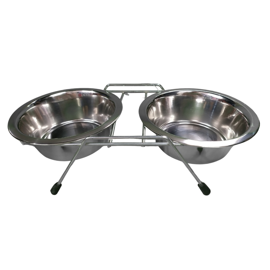 Comedero doble acero inoxidable con pie 21cm
