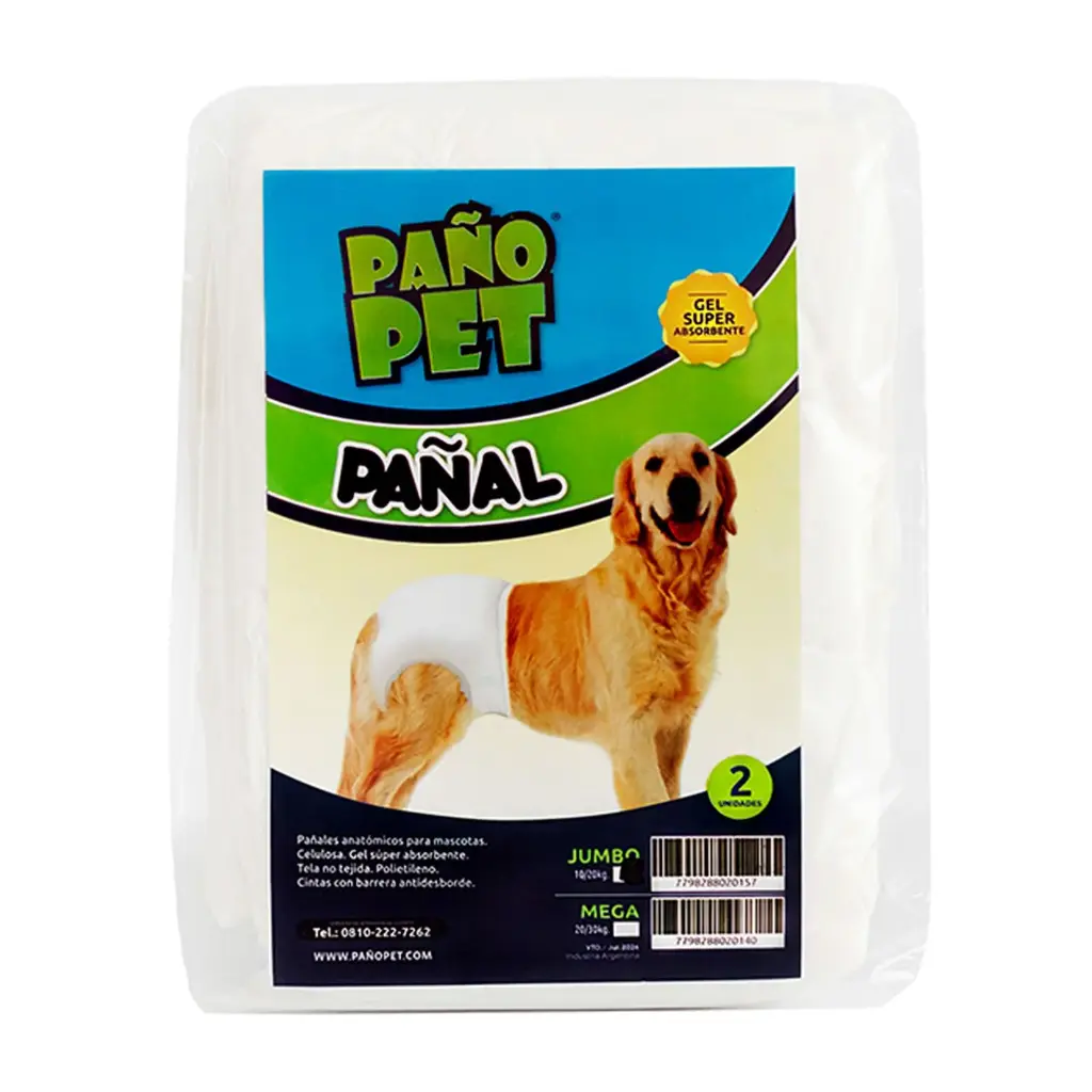 Pañal Pañopet jumbo hasta 20 kgs x 2 unid
