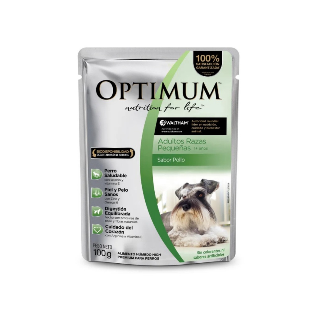 Pouch Optimum Adulto Razas Pequeñas Pollo x 100gr