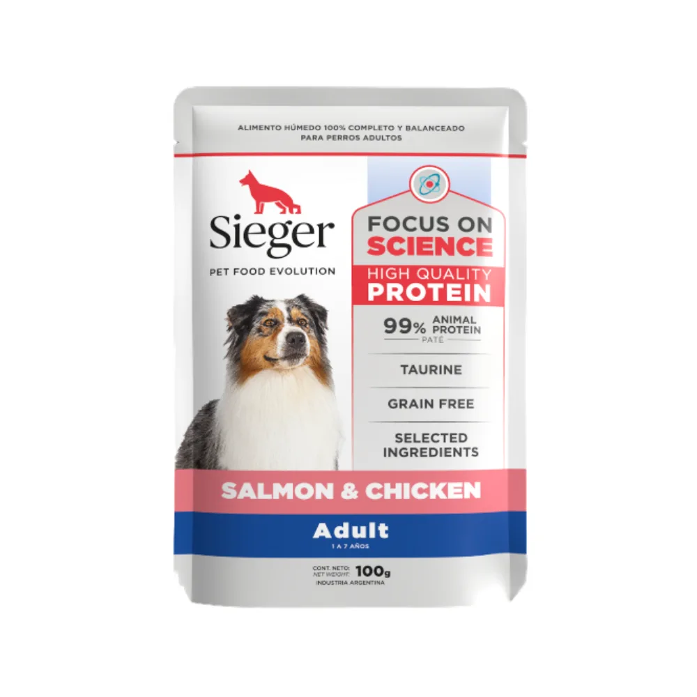 Pouch Sieger Perro Adult WET Salmón y Pollo x 100gr