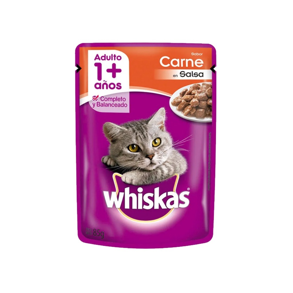 Pouch Whiskas Adulto Carne Salsa x 85gr
