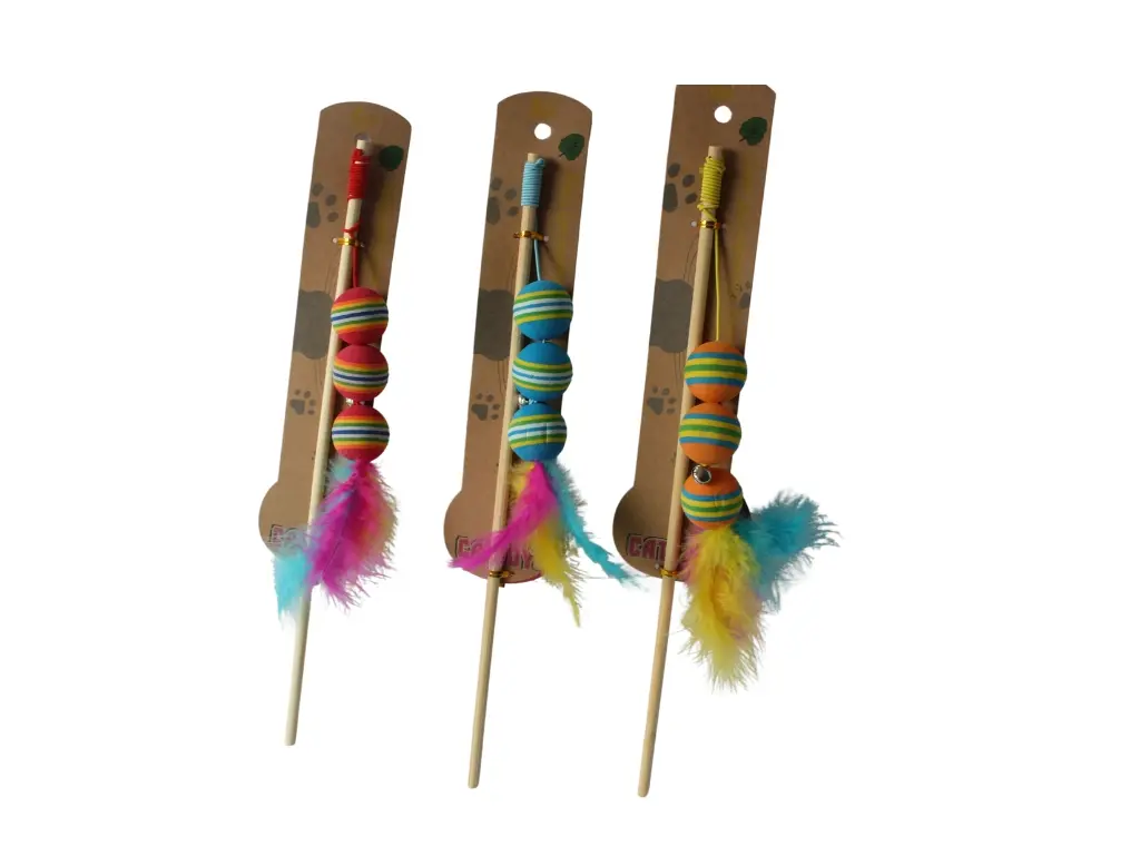 Cañita para gato tres pelotas y pluma