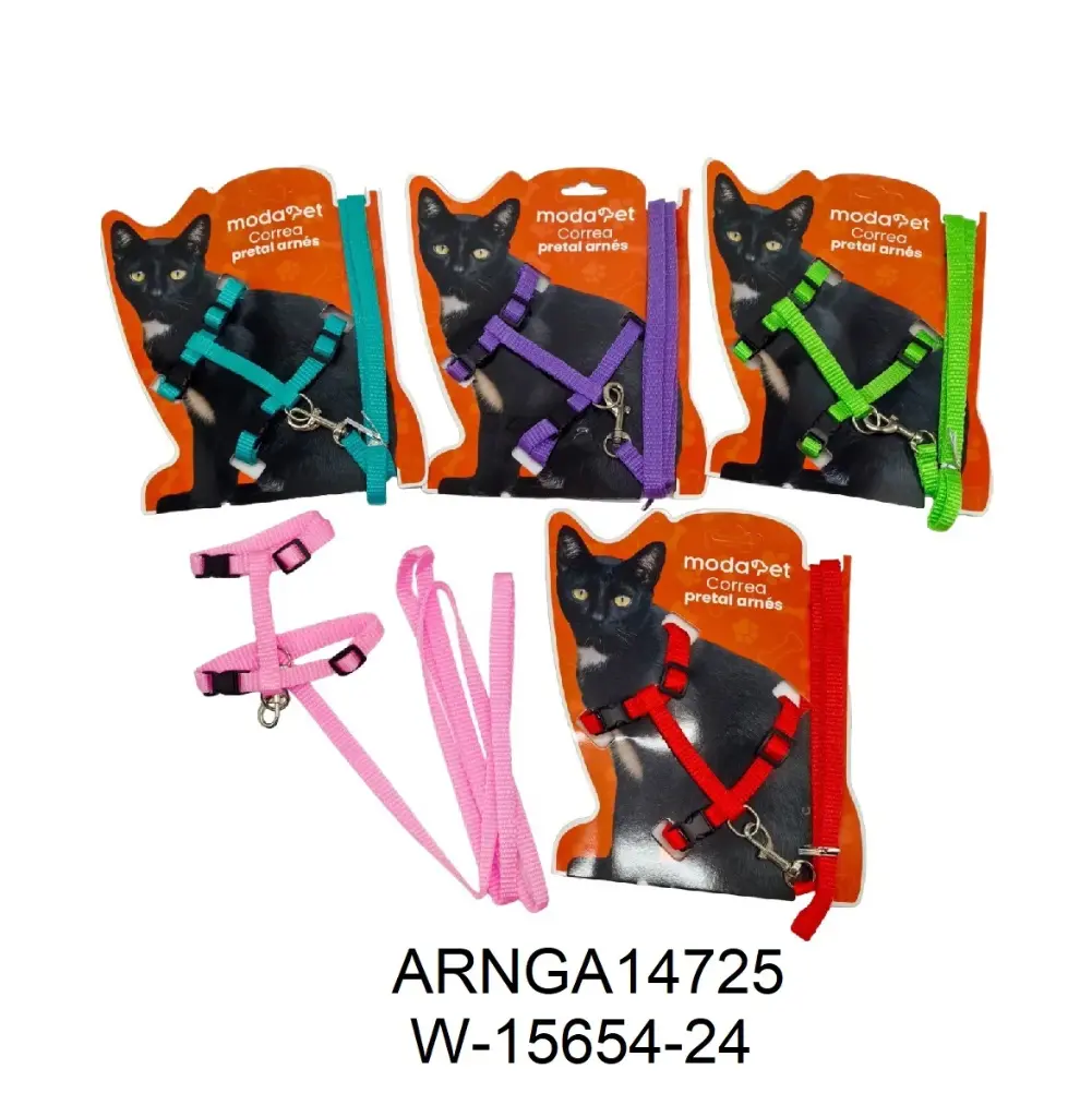 Conjunto arnés y correa para gato color liso
