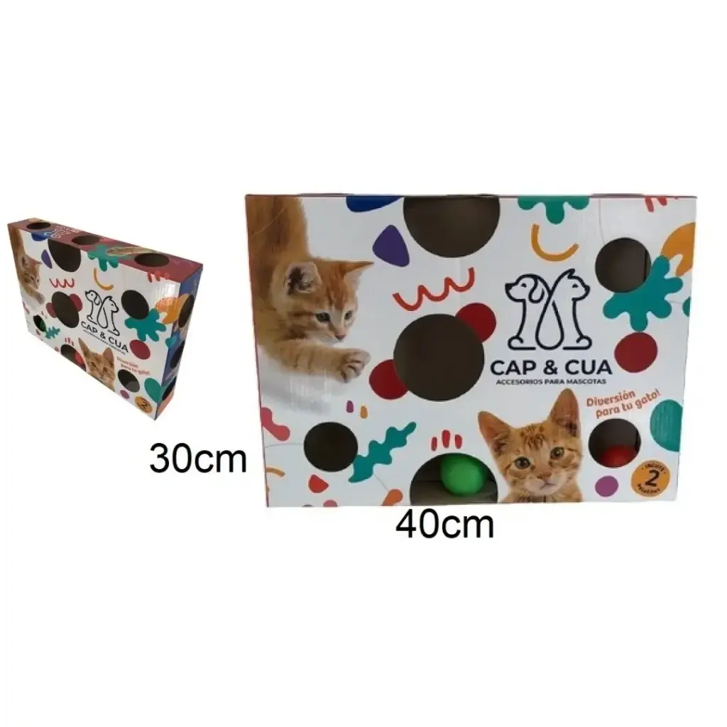 Juguete gato cartón y pelota CapCua