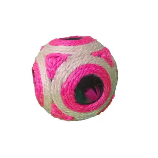 [PS5615] Cilindro hilo sisal grande con pelota y plumas