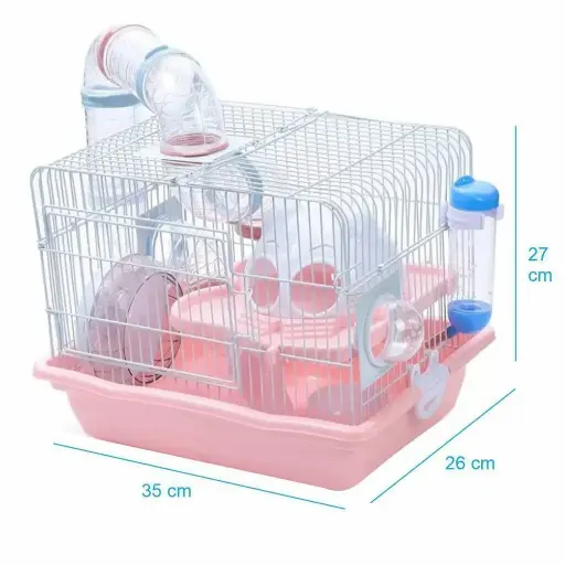 [M011B] Hamstera alambre con tubos 1 piso 36x27x27cm