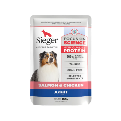 [25-04-02-03] Pouch Sieger Perro Adult WET Salmón y Pollo x 100gr