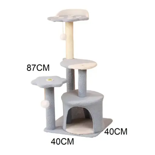[MP04068] Rascador arbol gris con casita 3 niveles