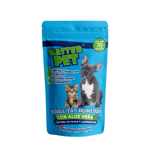 [MPT03] Toallitas húmedas MasterPet con Aloe Vera x 70 unidades