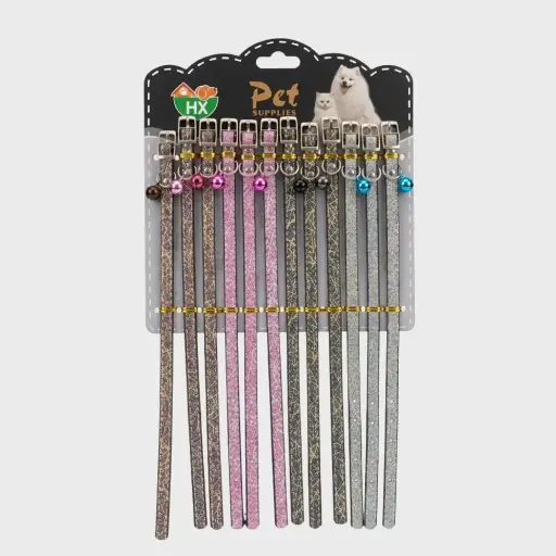[8688230914698] Collar para gato cuerina con rayas brillo