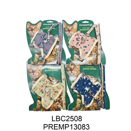 [6937250313083] Conjunto arnés y correa para gato con moño 1cm